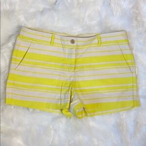 Gap 100% Cotton Preppy Twill Striped Summer Shorts Ivory Yellow Womens 12